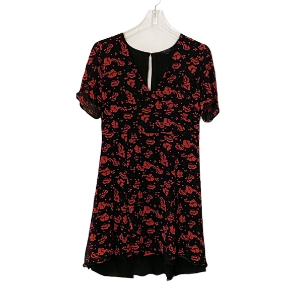 All Saints Luca Eira Red and Black Floral V Neck Dress - Picture 4 of 14